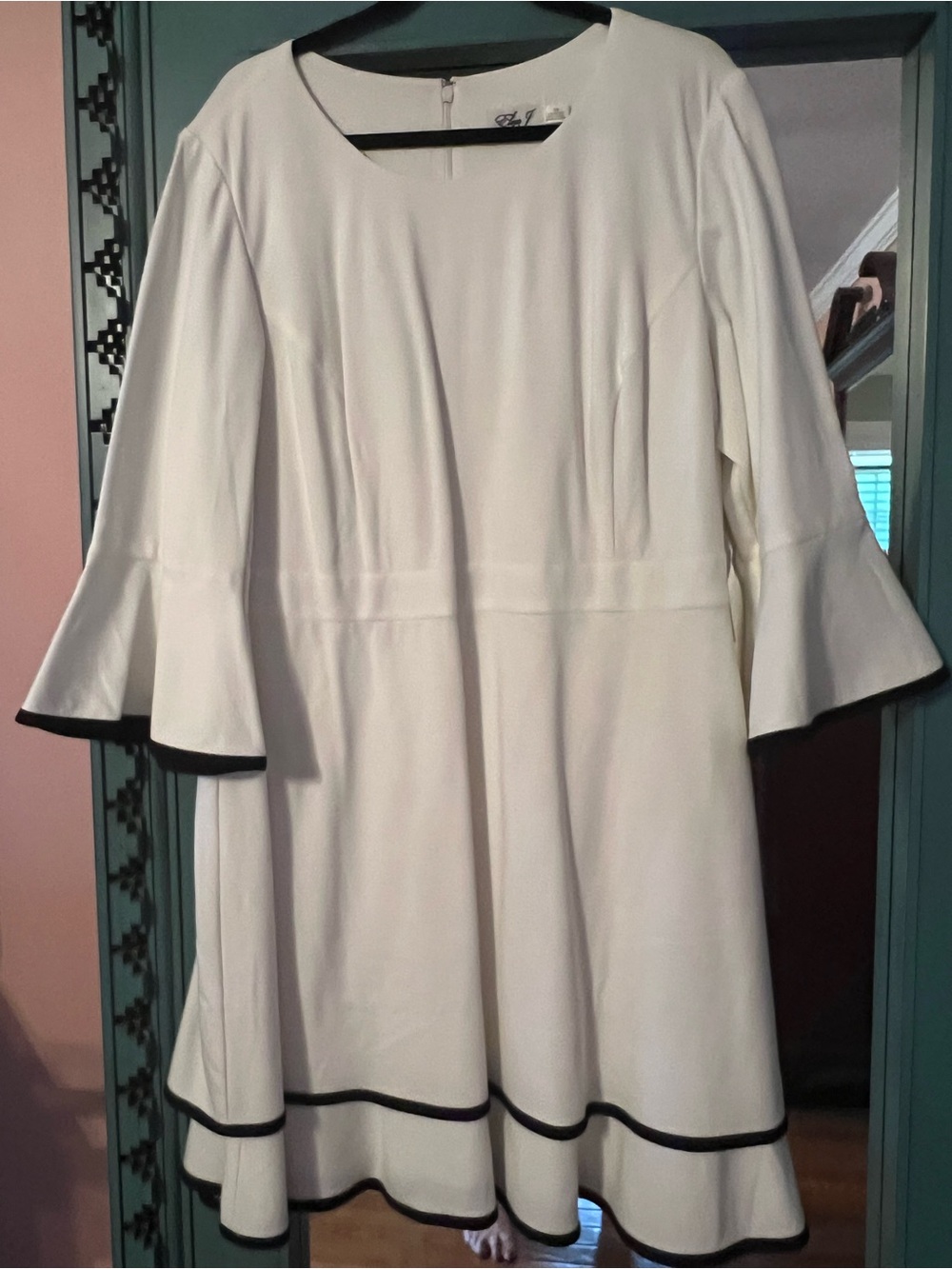 Elegant winter White A-Line Dress with Black Trim
NWT Eliza J